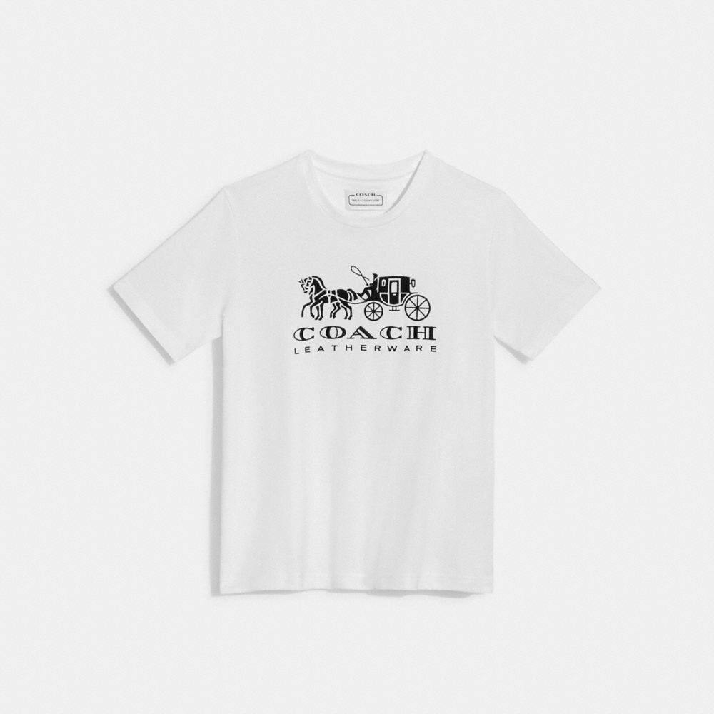 COACH®,T-SHIRT CHEVAL ET CHARIOT EN COTON BIOLOGIQUE,Coton biologique,Blanc,Front View