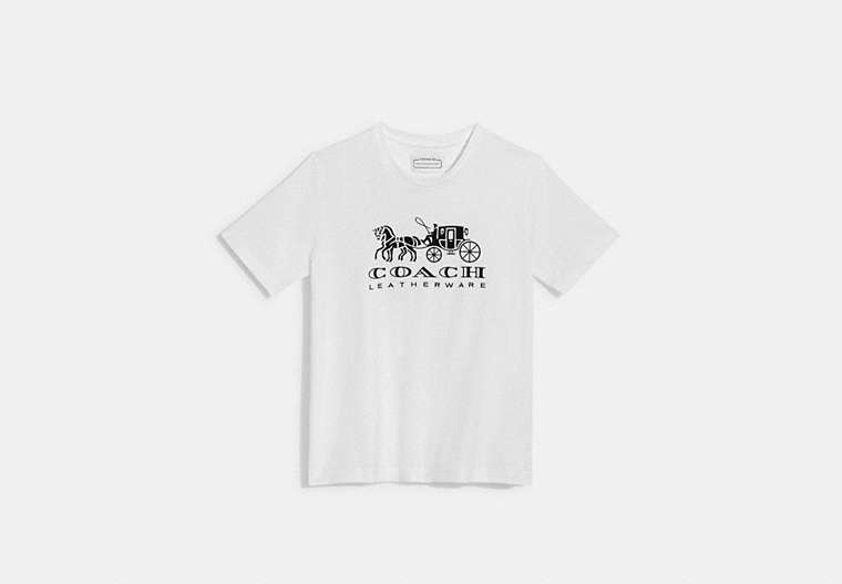 COACH®,HORSE AND CARRIAGE T-SHIRT IN ORGANIC COTTON,Organic Cotton,White,Front View