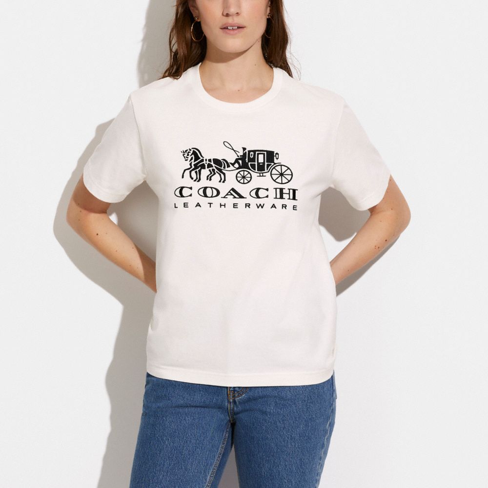 COACH®,HORSE AND CARRIAGE T-SHIRT IN ORGANIC COTTON,White,Scale View