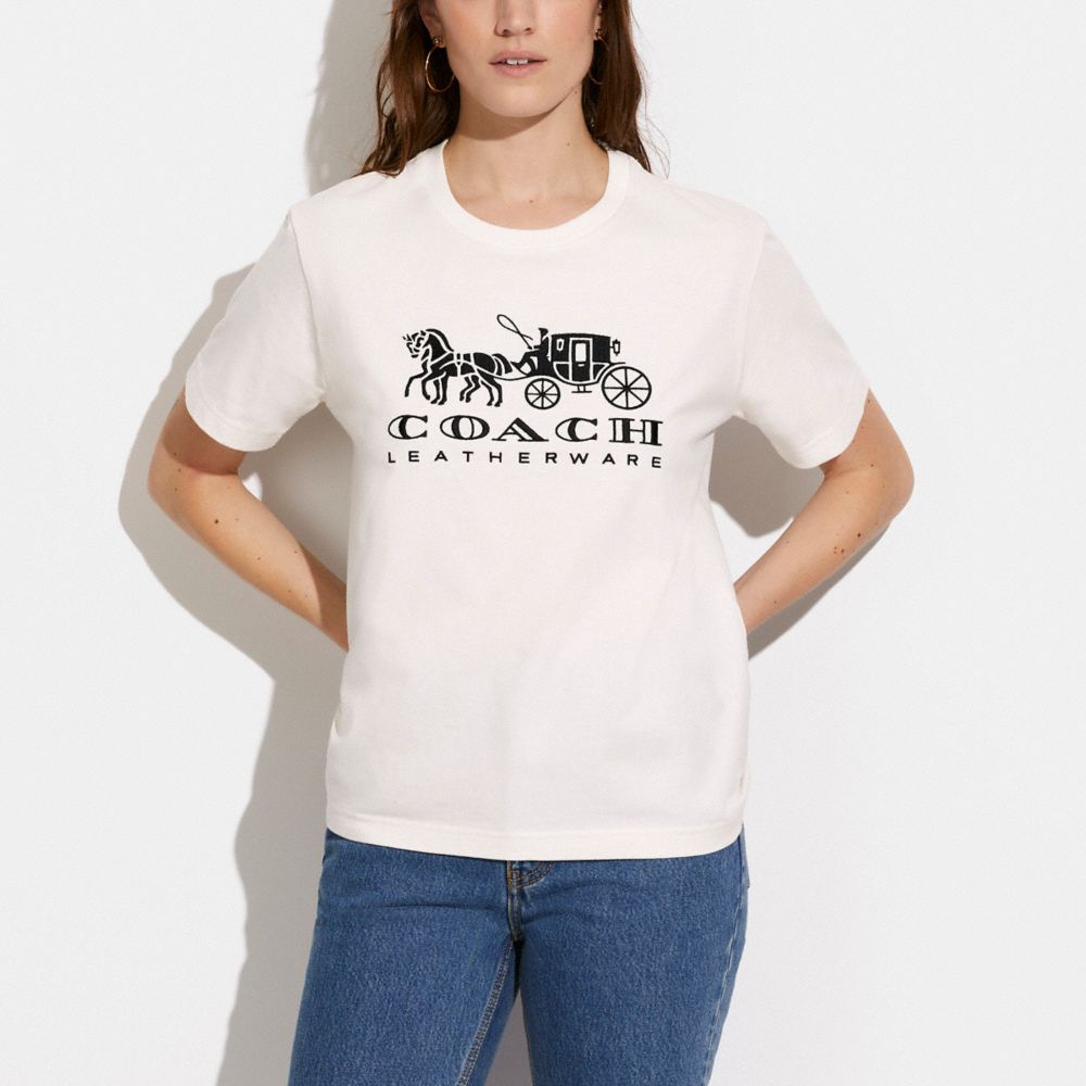 COACH®,T-SHIRT CHEVAL ET CHARIOT EN COTON BIOLOGIQUE,Coton biologique,Blanc,Scale View