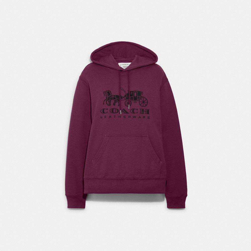 COACH®,Horse And Carriage Hoodie In Organic Cotton,Cotton,Sweatshirt,Drawstring,Word Embellishment,Logo,Casual,,Front View