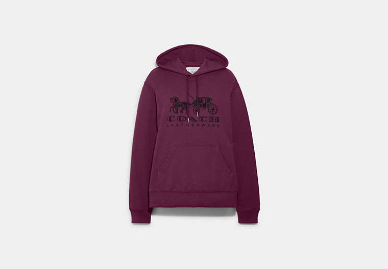 COACH®,HORSE AND CARRIAGE HOODIE IN ORGANIC COTTON,Organic Cotton,Deep Berry,Front View