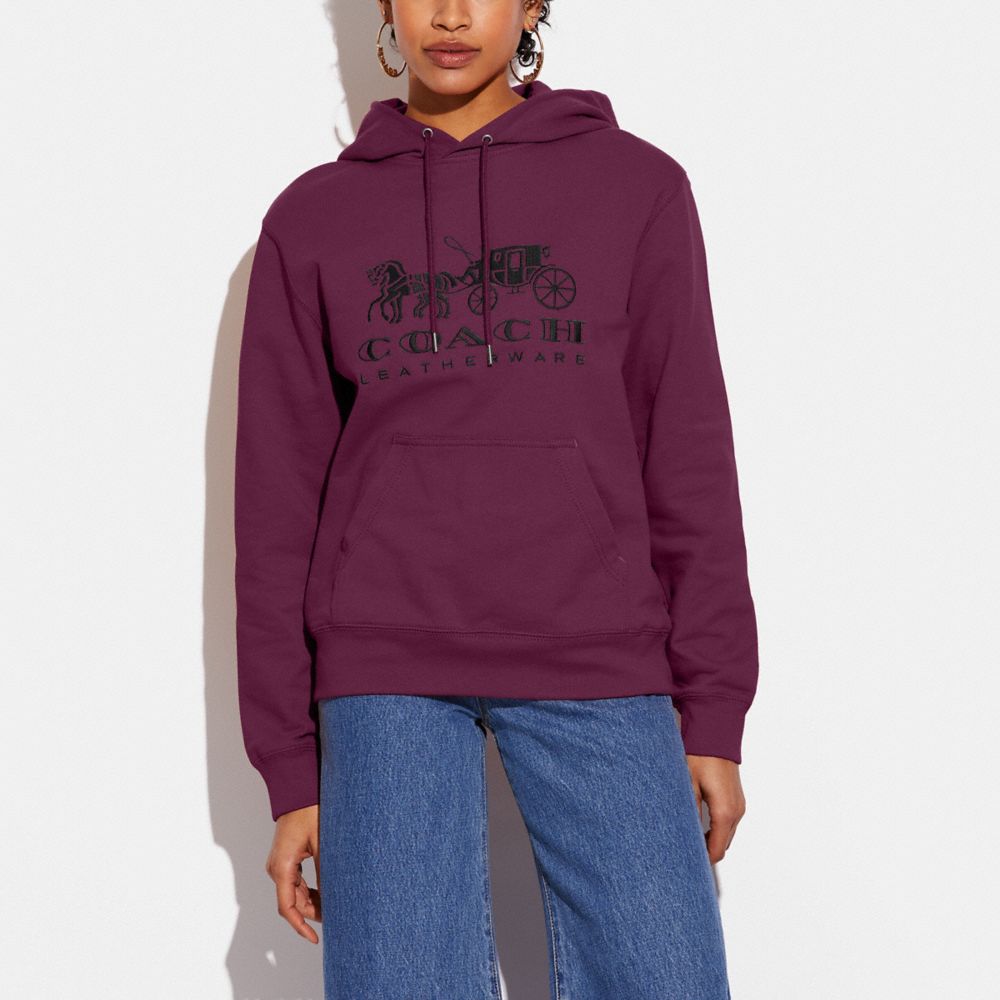 COACH®,Horse And Carriage Hoodie In Organic Cotton,Cotton,Sweatshirt,Drawstring,Word Embellishment,Logo,Casual,,Scale View