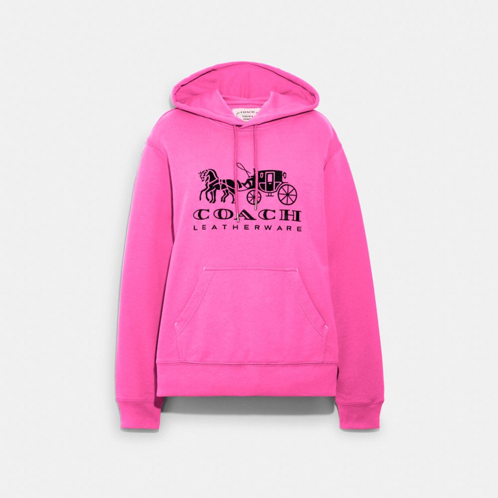 COACH®,Horse And Carriage Hoodie In Organic Cotton,Cotton,Sweatshirt,Drawstring,Word Embellishment,Logo,Casual,,Front View