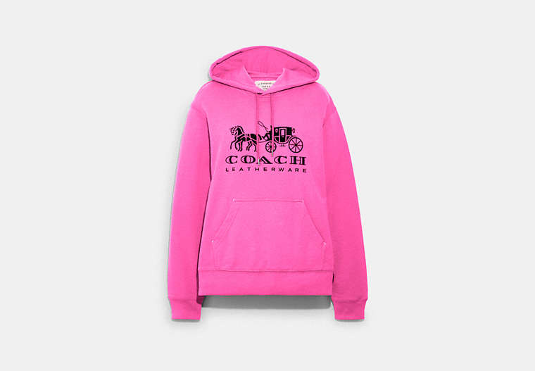 COACH®,HORSE AND CARRIAGE HOODIE IN ORGANIC COTTON,Organic Cotton,Petunia,Front View