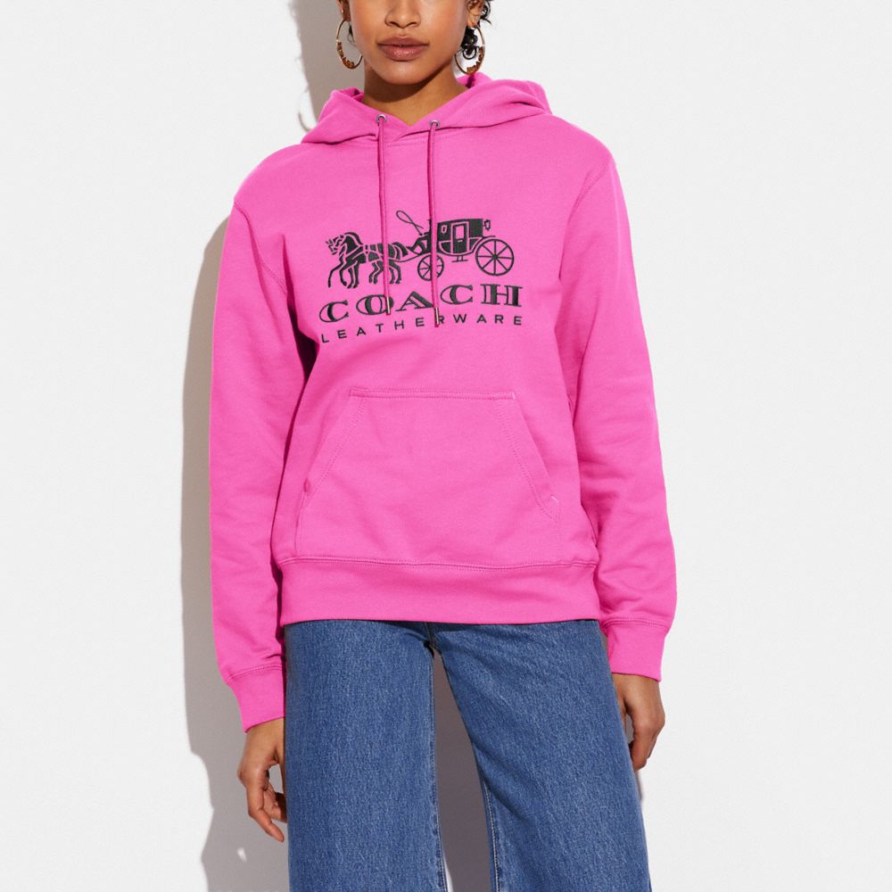 COACH®,Horse And Carriage Hoodie In Organic Cotton,Cotton,Sweatshirt,Drawstring,Word Embellishment,Logo,Casual,,Scale View