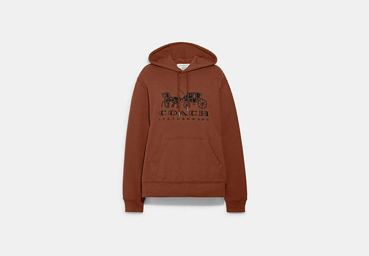 COACH®,HORSE AND CARRIAGE HOODIE IN ORGANIC COTTON,Organic Cotton,Saddle,Front View
