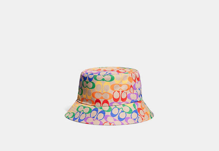 COACH®,RAINBOW SIGNATURE BUCKET HAT,pvc,Multi,Front View