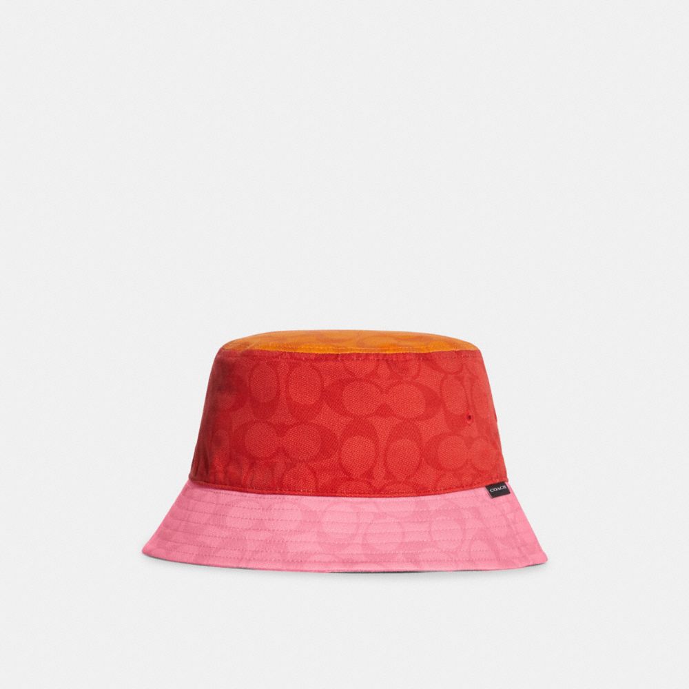 COACH®,COLORBLOCK SIGNATURE BUCKET HAT,Red/Pink,Front View