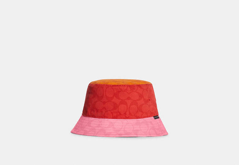 COACH®,COLORBLOCK SIGNATURE BUCKET HAT,Red/Pink,Front View