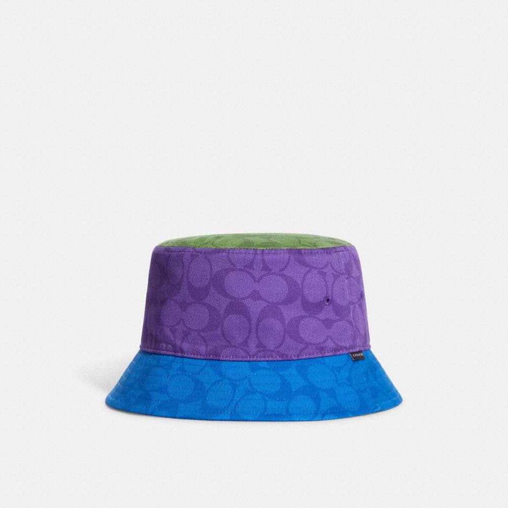 COACH®,COLORBLOCK SIGNATURE BUCKET HAT,Purple Blue,Front View