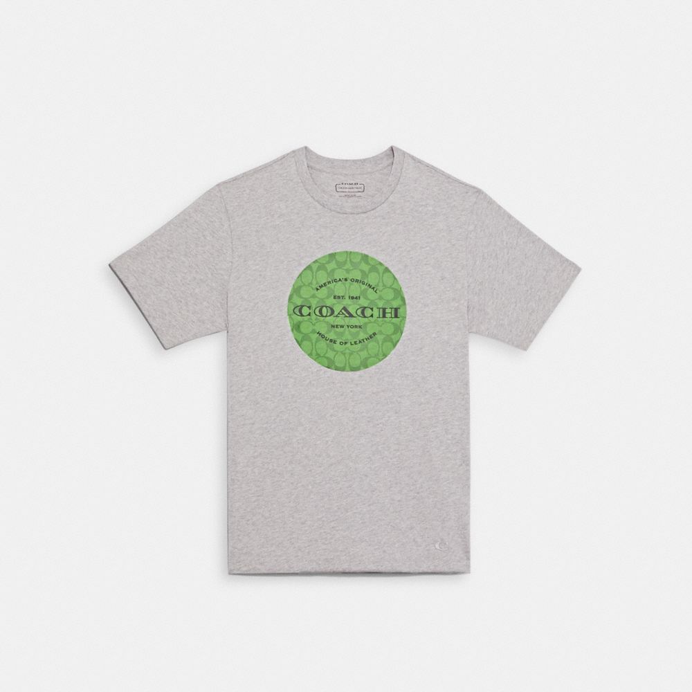 COACH®,Signature T Shirt,Cotton,T Shirt,Logo,Word Embellishment,Casual,Gray,Front View image number 0