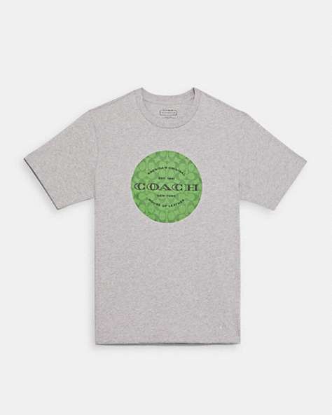 COACH®,SIGNATURE T-SHIRT,cotton,Heather Grey Green,Front View