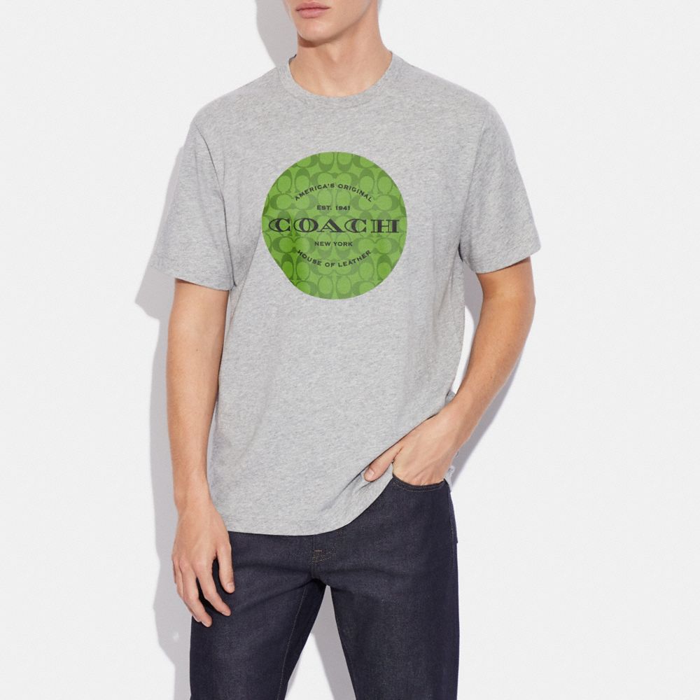 COACH®,Signature T Shirt,Cotton,T Shirt,Logo,Word Embellishment,Casual,Gray,Scale View