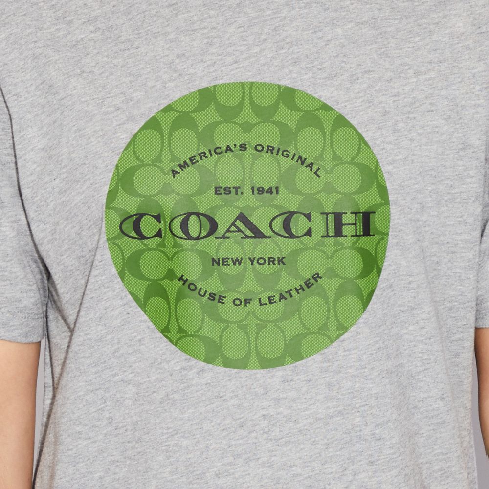 COACH®,Signature T Shirt,Cotton,T Shirt,Logo,Word Embellishment,Casual,Gray,Detail View