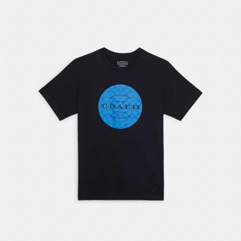 COACH®,T-SHIRT SIGNATURE,Noir/Bleu,Front View