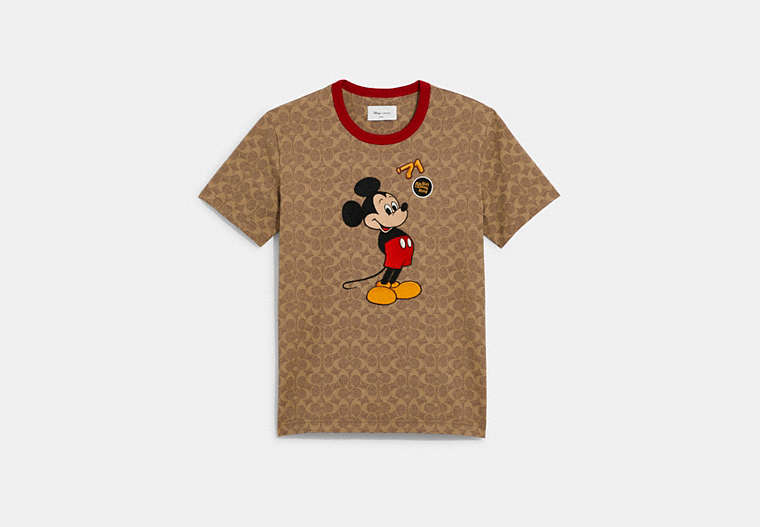 COACH®,DISNEY X COACH MICKEY MOUSE AND FRIENDS SIGNATURE T-SHIRT IN ORGANIC COTTON,cotton,Signature C,Front View