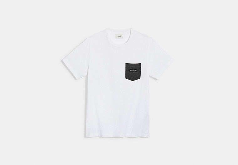 COACH®,ESSENTIAL POCKET T-SHIRT IN ORGANIC COTTON,Organic Cotton,White/Charcoal Signature,Front View image number 0