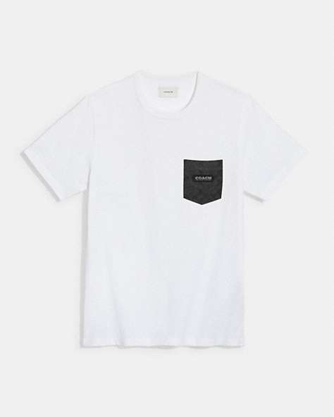 COACH®,ESSENTIAL POCKET T-SHIRT IN ORGANIC COTTON,Organic Cotton,White/Charcoal Signature,Front View