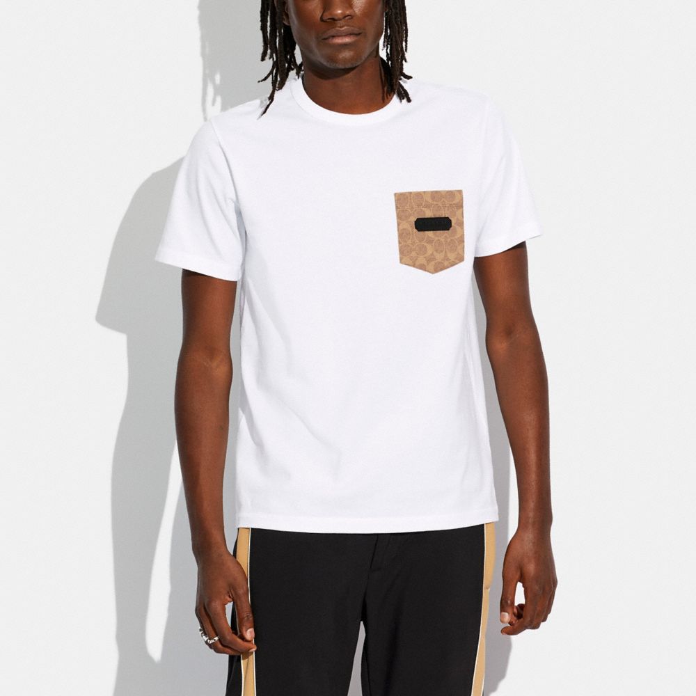 COACH®,T-SHIRT À POCHE ESSENTIAL EN COTON BIOLOGIQUE,Blanc,Scale View