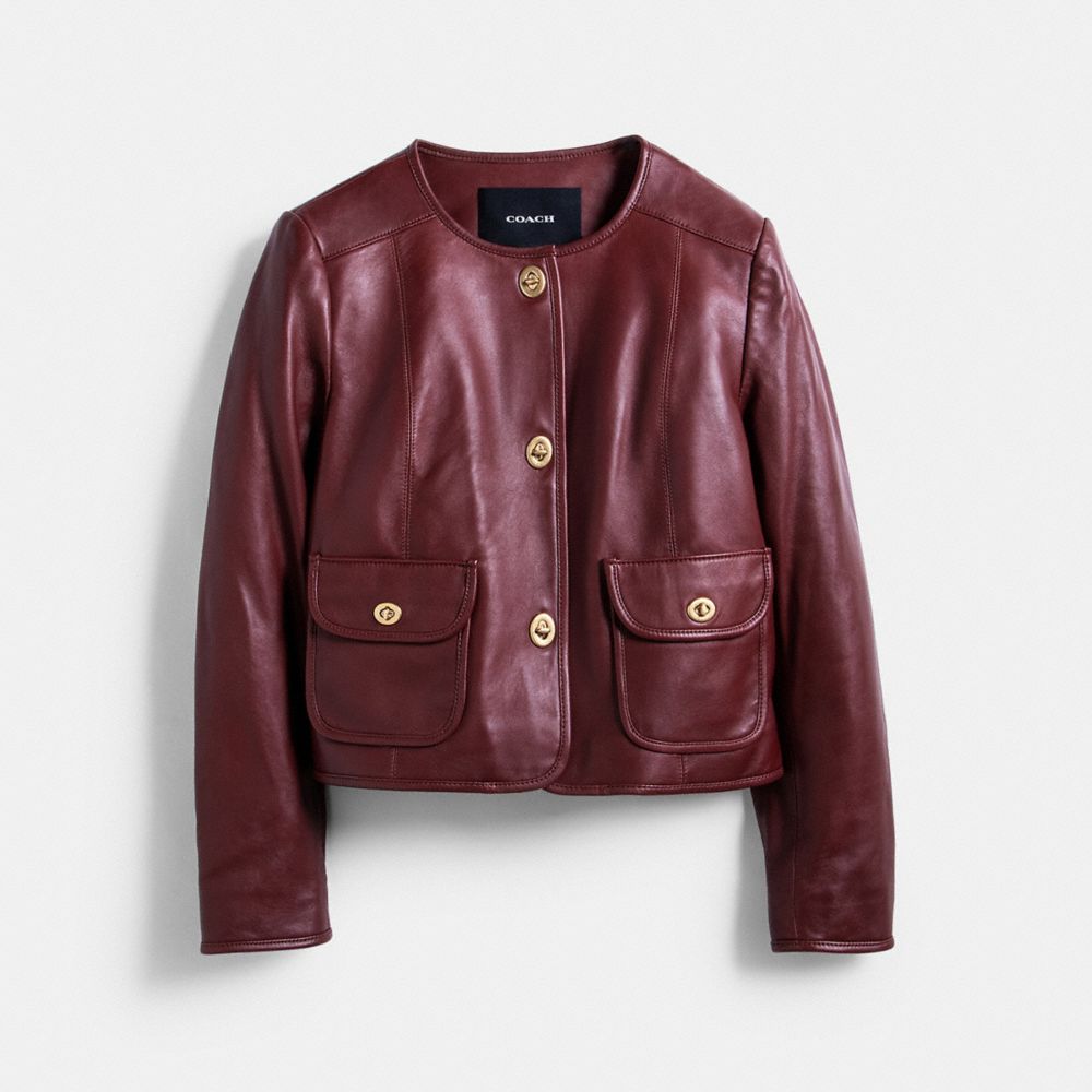 Coach red outlet leather jacket