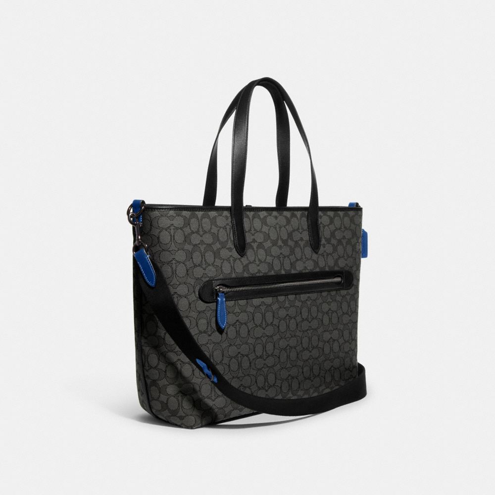 COACH®,LEAGUE TOTE IN SIGNATURE JACQUARD,Signature Jacquard,X-Large,Charcoal/Black,Angle View