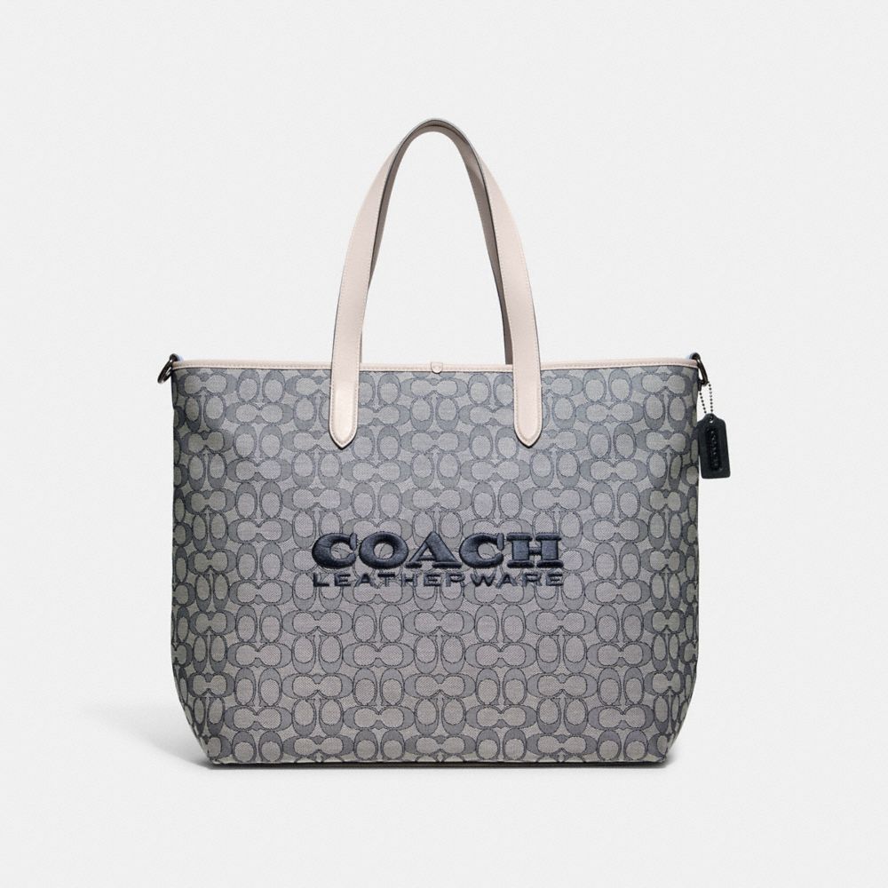 Zip top tote shop in signature jacquard