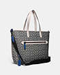COACH®,LEAGUE TOTE IN SIGNATURE JACQUARD,Signature Jacquard,X-Large,Navy/Steam,Angle View
