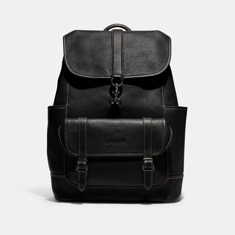 Coach men's black hot sale leather backpack