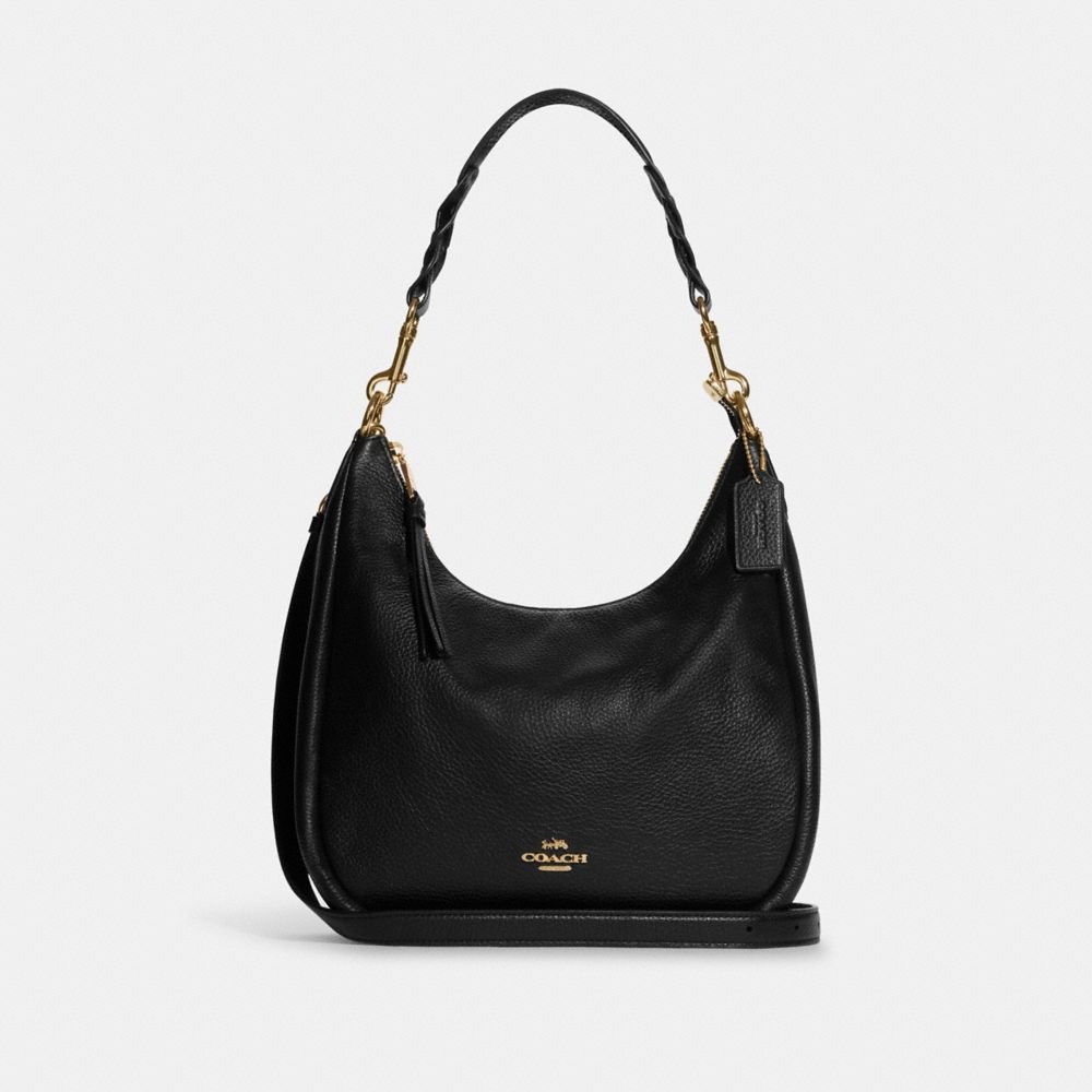 COACH®,JULES HOBO,Pebbled Leather,Large,Gold/Black,Front View