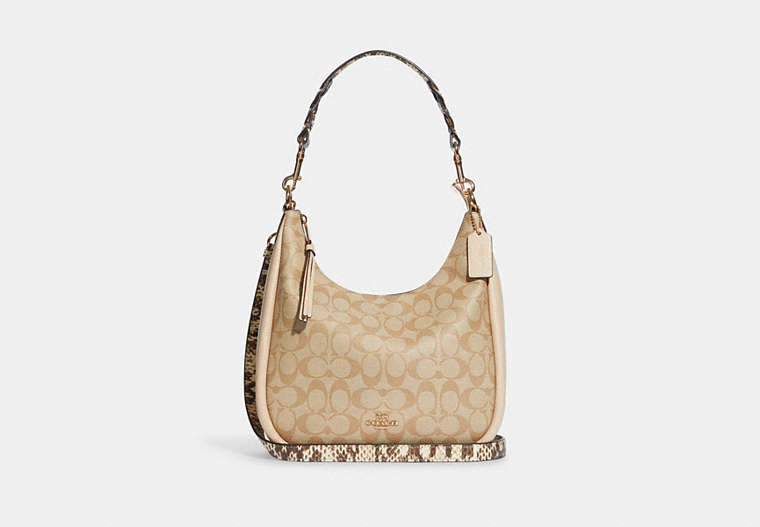 COACH®,JULES HOBO IN SIGNATURE CANVAS,Leather,Large,Gold/Light Khaki/Ivory Multi,Front View