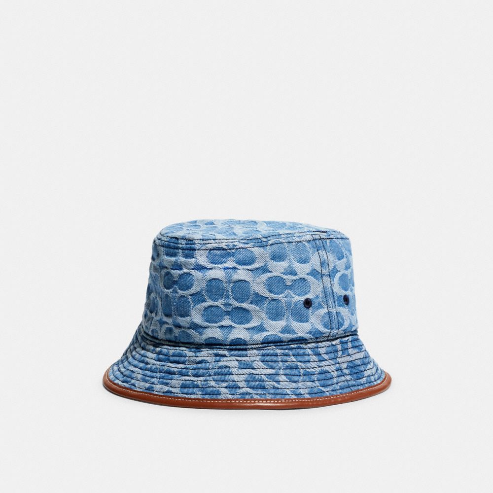 COACH®,SIGNATURE DENIM BUCKET HAT,Light Indigo,Front View