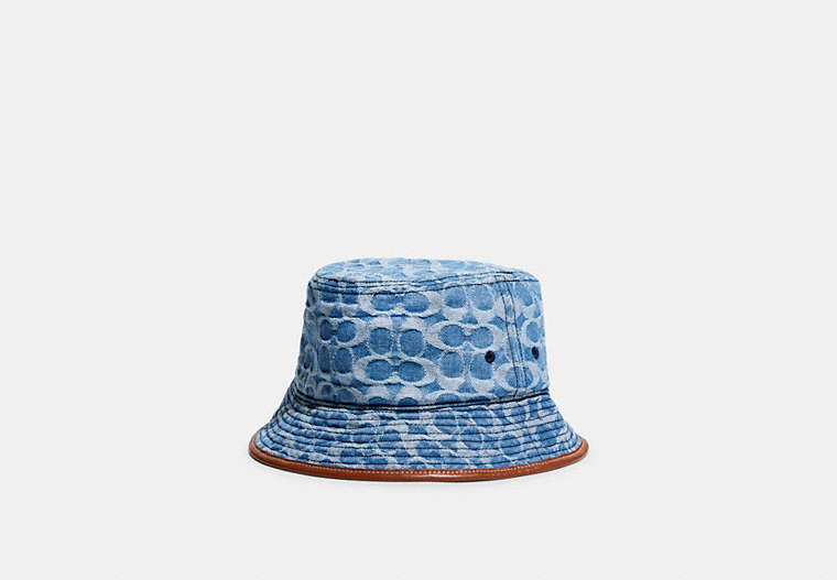 COACH®,SIGNATURE DENIM BUCKET HAT,cotton,Light Indigo,Front View