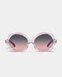 COACH®,TEA ROSE WIRE PETAL ROUND SUNGLASSES,Transparent Pink Gradient,Inside View,Top View