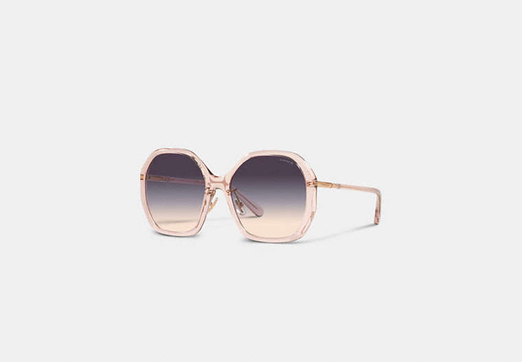 COACH®,OVERSIZED ROUND SUNGLASSES,Plastic,Transparent Pink,Front View