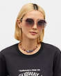 COACH®,OVERSIZED ROUND SUNGLASSES,Plastic,Transparent Pink,Angle View