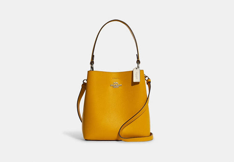 COACH®,SMALL TOWN BUCKET BAG,Pebbled Leather,Medium,Silver/Ochre/Wine,Front View