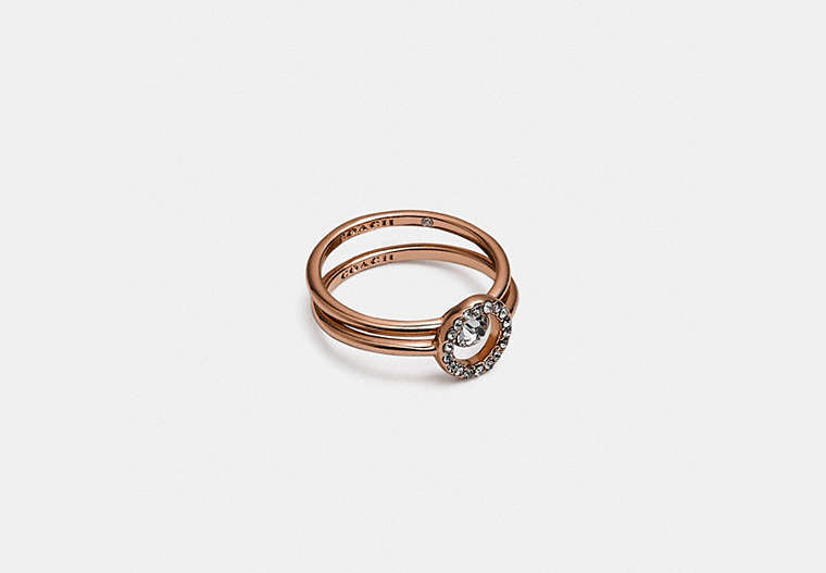 COACH®,HALO PAVE RING SET,Plated Brass,Mini,Rose Gold,Front View