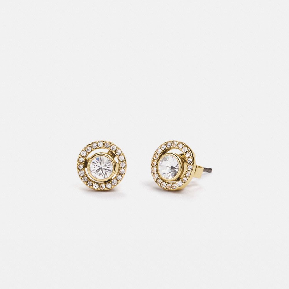 COACH®,HALO PAVE 2-IN-1 STUD EARRINGS,Mini,Gold/Clear,Front View
