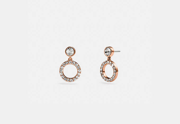 COACH®,HALO PAVE DROP STUD EARRINGS,Plated Brass,Mini,Rose Gold/Clear,Front View