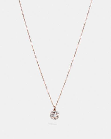 COACH®,HALO PAVE STUD NECKLACE,Gold/Clear,Front View