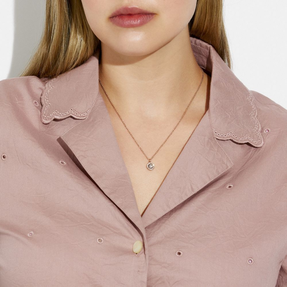 COACH®,HALO PAVE STUD NECKLACE,Gold/Clear,Detail View