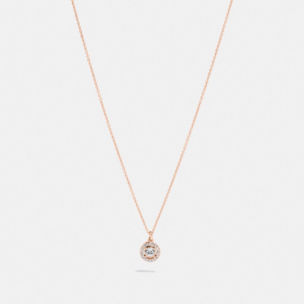 COACH®,HALO PAVE STUD NECKLACE,Rose Gold/Clear,Front View