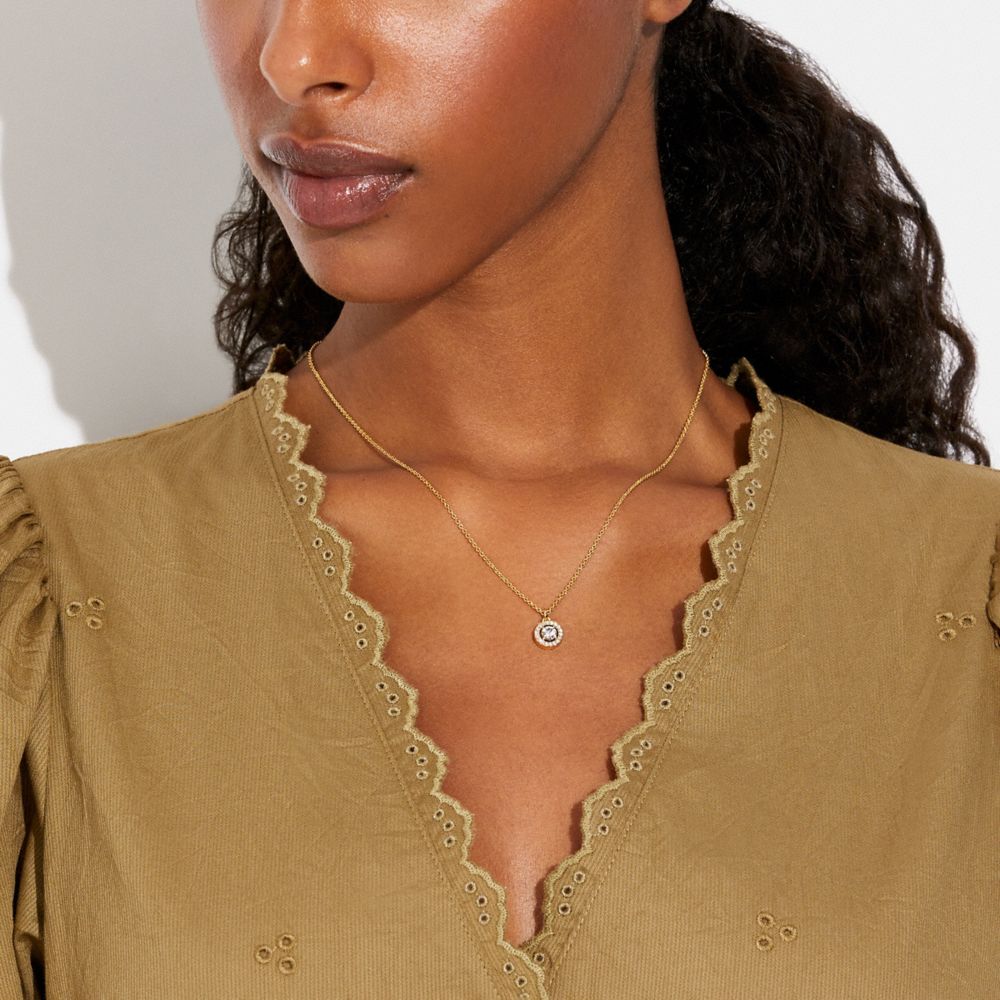 COACH®,ハロー パヴェ スタッド ネックレス,ネックレス,ﾛｰｽﾞ ｺﾞｰﾙﾄﾞ/ｸﾘｱ