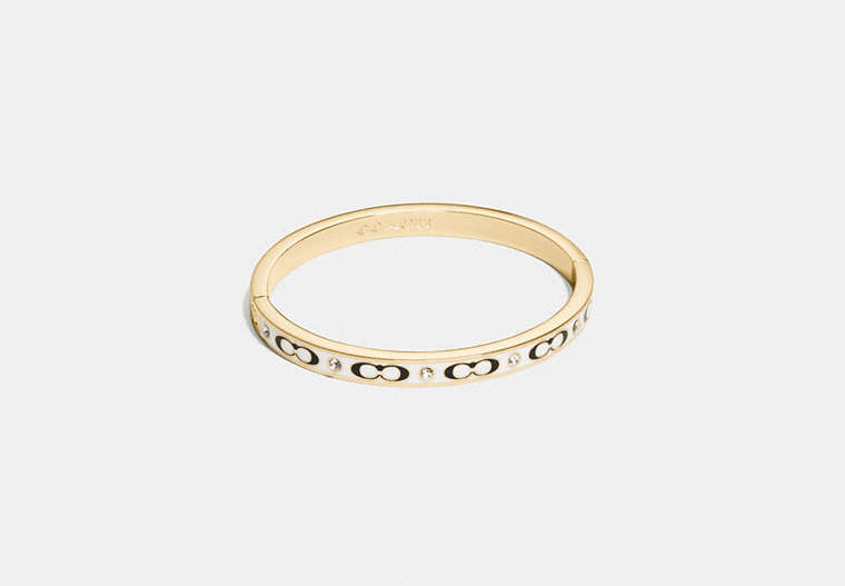 COACH®,SIGNATURE STONE HINGED BANGLE,Enamel/Plated Brass,Gold/Chalk,Front View