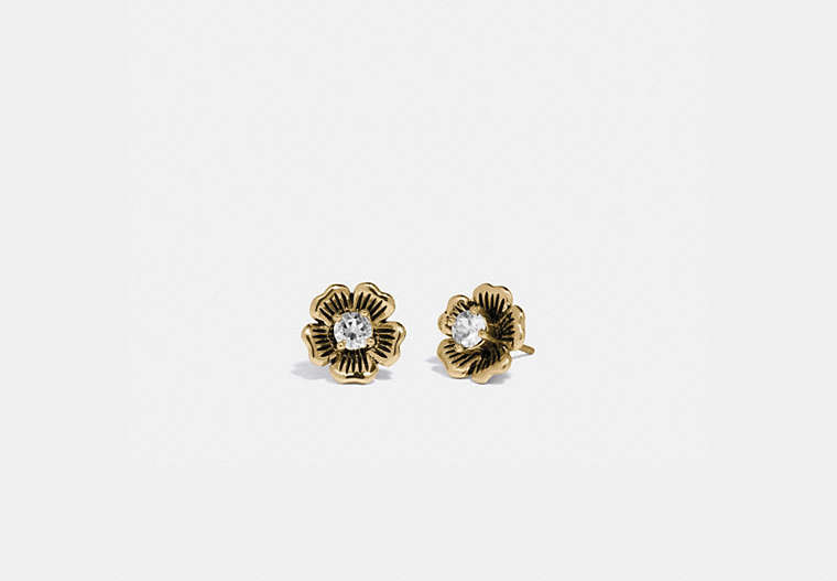 COACH®,MINI TEA ROSE 2-IN-1 STUD EARRINGS,Plated Brass,Mini,Gold,Front View