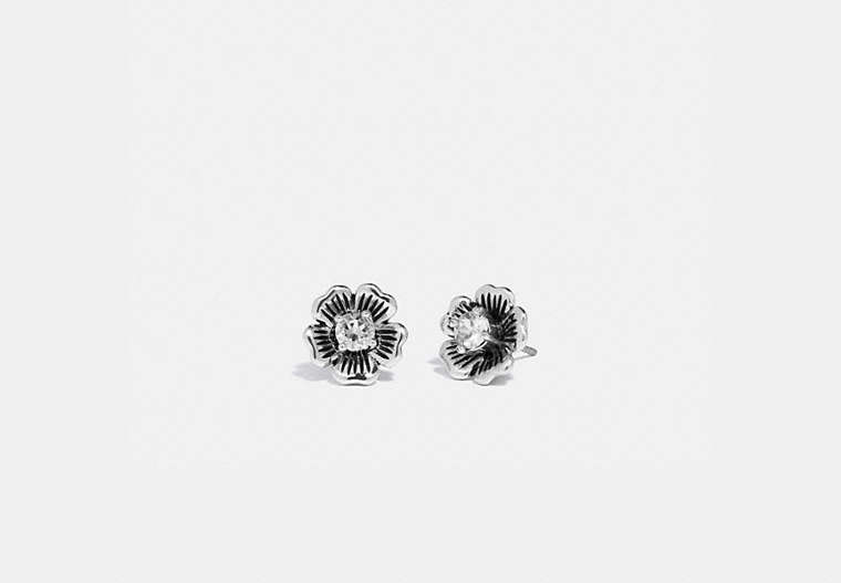 COACH®,MINI TEA ROSE 2-IN-1 STUD EARRINGS,Plated Brass,Mini,Silver,Front View