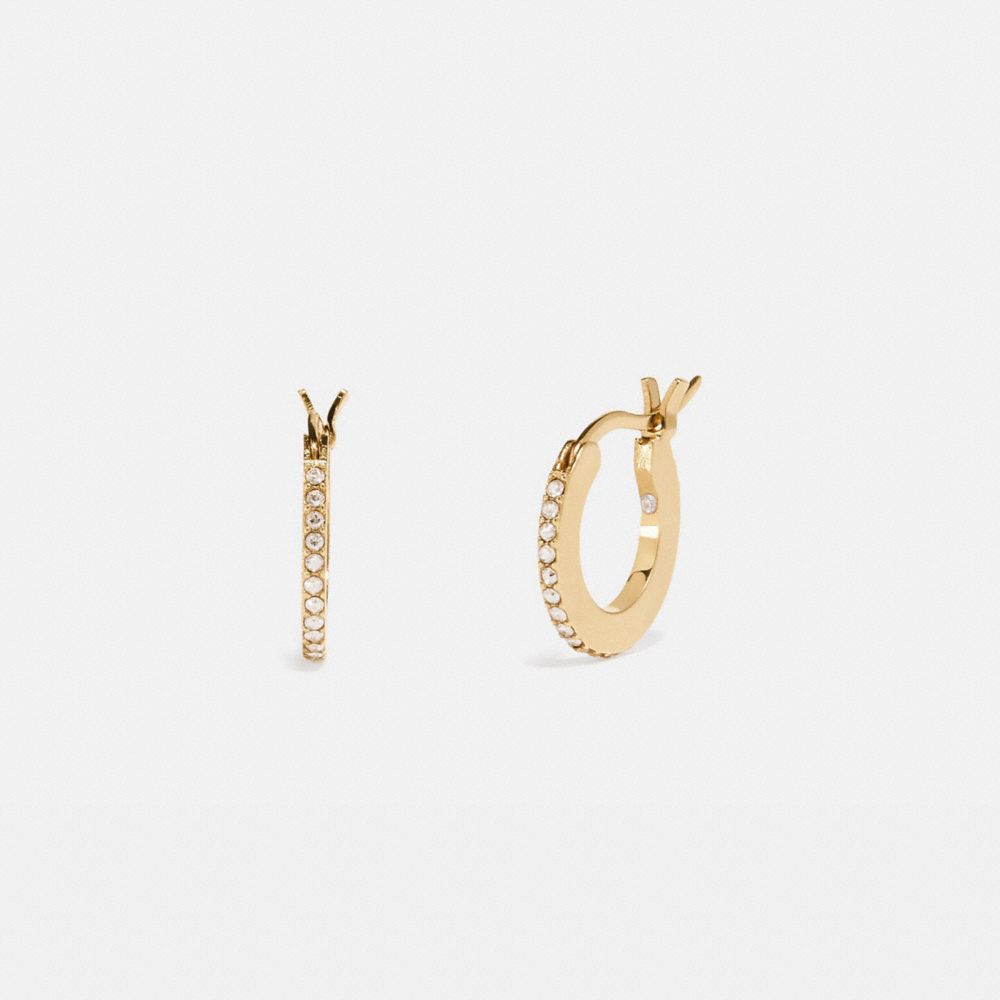 COACH®,PAVE HUGGIE EARRINGS,Mini,Gold/Clear,Front View