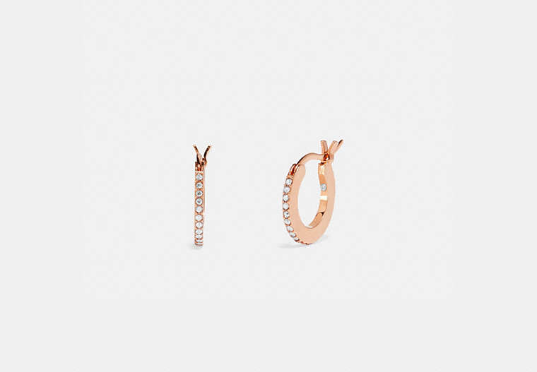 COACH®,PAVE HUGGIE EARRINGS,Plated Brass,Mini,Rose Gold/Peach,Front View