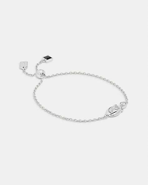 COACH®,SIGNATURE CRYSTAL SLIDER BRACELET,Plated Brass,Mini,Silver/Clear,Front View